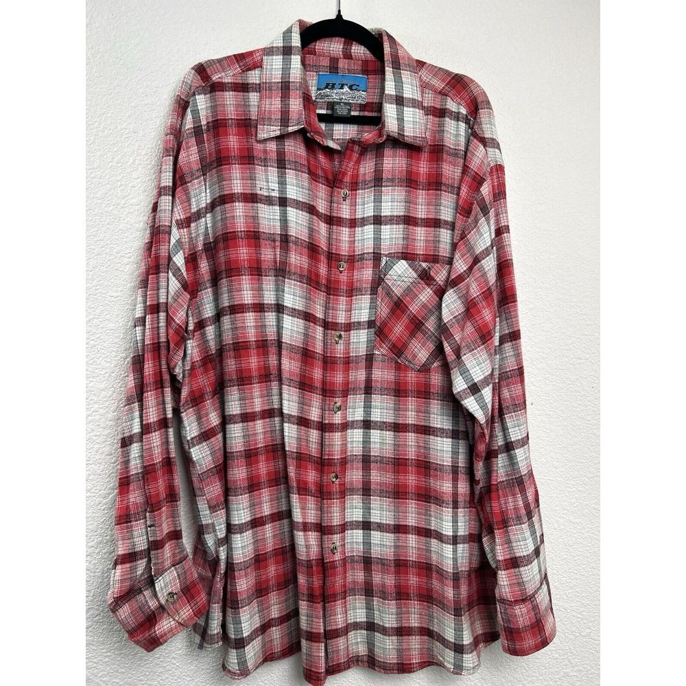 BTC Bay Trading Co Flannel Shirt Mens Size XL Red Plaid Long‎ Sleeve Button
